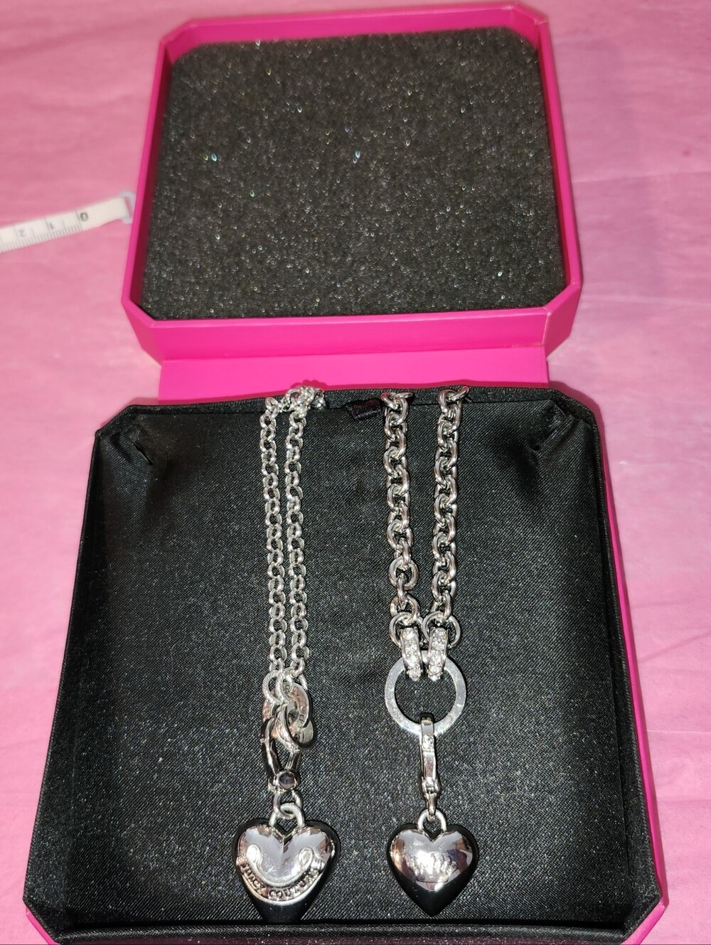 New! 2 Silver Juicy Couture Heart Pendant And Chains. NWT!